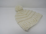 Handcrafted Knitted Hat Beanie Cream Textured Pom Pom Acrylic Wool Female Adult -- New No Tags