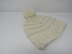 Handcrafted Knitted Hat Beanie Cream Textured Pom Pom Acrylic Wool Female Adult -- New No Tags