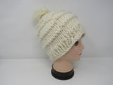 Handcrafted Knitted Hat Beanie Cream Textured Pom Pom Acrylic Wool Female Adult -- New No Tags