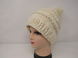 Handcrafted Knitted Hat Beanie Cream Textured Pom Pom Acrylic Wool Female Adult -- New No Tags