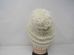 Handcrafted Knitted Hat Beanie Cream Textured Pom Pom Acrylic Wool Female Adult -- New No Tags