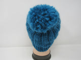 Handcrafted Knitted Hat Beanie Teal Pom Pom 100% Merino Wool Female Adult -- New No Tags