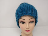 Handcrafted Knitted Hat Beanie Teal Pom Pom 100% Merino Wool Female Adult -- New No Tags