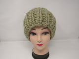 Handcrafted Knitted Hat Beanie Green Pom Pom 100% Merino Wool Female Adult -- New No Tags