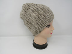 Handcrafted Knitted Hat Beanie Tan Textured 100% Merino Wool Unisex Adult -- New No Tags