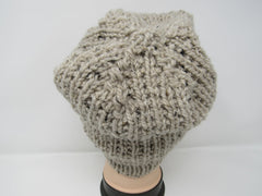 Handcrafted Knitted Hat Beanie Tan Textured 100% Merino Wool Unisex Adult -- New No Tags