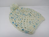 Handcrafted Knitted Hat Beanie Pom Pom 100% Merino Wool Female Adult Polka Dot -- New No Tags