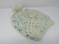 Handcrafted Knitted Hat Beanie Pom Pom 100% Merino Wool Female Adult Polka Dot -- New No Tags