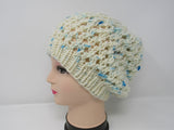 Handcrafted Knitted Hat Beanie Pom Pom 100% Merino Wool Female Adult Polka Dot -- New No Tags