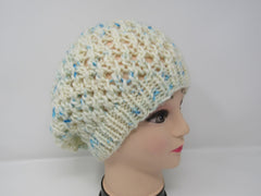 Handcrafted Knitted Hat Beanie Pom Pom 100% Merino Wool Female Adult Polka Dot -- New No Tags