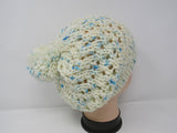 Handcrafted Knitted Hat Beanie Pom Pom 100% Merino Wool Female Adult Polka Dot -- New No Tags