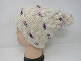 Handcrafted Knitted Hat Beanie Textured Pom Pom 100% Merino Wool Female Adult -- New No Tags