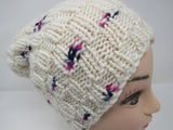 Handcrafted Knitted Hat Beanie Textured Pom Pom 100% Merino Wool Female Adult -- New No Tags