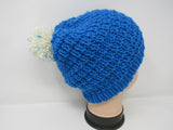 Handcrafted Knitted Hat Beanie Blue Alpaca/Merino Pom Pom Female Adult -- New No Tags