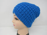 Handcrafted Knitted Hat Beanie Blue Alpaca/Merino Pom Pom Female Adult -- New No Tags