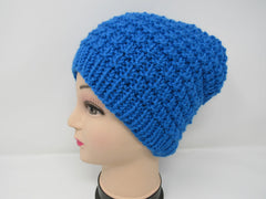 Handcrafted Knitted Hat Beanie Blue Alpaca/Merino Pom Pom Female Adult -- New No Tags