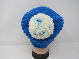 Handcrafted Knitted Hat Beanie Blue Alpaca/Merino Pom Pom Female Adult -- New No Tags