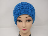 Handcrafted Knitted Hat Beanie Blue Alpaca/Merino Pom Pom Female Adult -- New No Tags