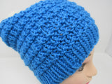 Handcrafted Knitted Hat Beanie Blue Alpaca/Merino Pom Pom Female Adult -- New No Tags