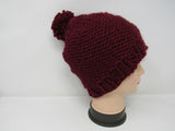 Handcrafted Knitted Hat Beanie Cranberry Acrylic/Wool Owl Pom Pom Female Adult -- New No Tags