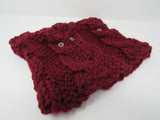 Handcrafted Knitted Cowl Wrap Cranberry Acrylic/Wool Owl Buttons Female Adult -- New No Tags