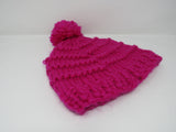 Handcrafted Knitted Hat Beanie Hot Pink Pom Pom 100% Merino Wool Female Adult -- New No Tags