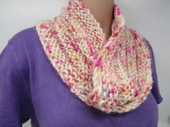 Handcrafted Knitted Cowl Shawl Wrap Ivory/Pink 100% Merino Wool Female Adult -- New No Tags