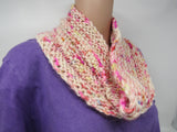 Handcrafted Knitted Cowl Shawl Wrap Ivory/Pink 100% Merino Wool Female Adult -- New No Tags