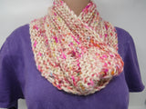 Handcrafted Knitted Cowl Shawl Wrap Ivory/Pink 100% Merino Wool Female Adult -- New No Tags