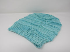 Handcrafted Knitted Hat Beanie Light Teal Textured Merino Cashmere Female Adult -- New No Tags