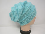 Handcrafted Knitted Hat Beanie Light Teal Textured Merino Cashmere Female Adult -- New No Tags