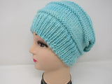 Handcrafted Knitted Hat Beanie Light Teal Textured Merino Cashmere Female Adult -- New No Tags