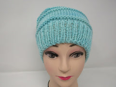 Handcrafted Knitted Hat Beanie Light Teal Textured Merino Cashmere Female Adult -- New No Tags