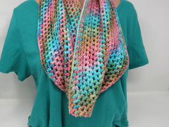 Handcrafted Crocheted Cowl Pink/Teal Textured Merino Nylon Silk Female Adult -- New No Tags