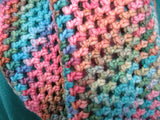 Handcrafted Crocheted Cowl Pink/Teal Textured Merino Nylon Silk Female Adult -- New No Tags