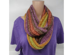 Handcrafted Knitted Cowl Violet/Orange/Yellow Textured Fuzzy Female Adult -- New No Tags