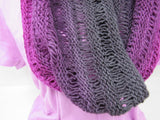 Handcrafted Knitted Cowl Violet/Dark Violet Textured Merino Wool Female Adult -- New No Tags