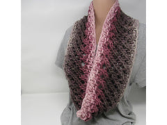 Handcrafted Knitted Cowl Rose/Gray Textured 100% Merino Wool Female Adult -- New No Tags