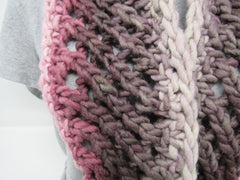 Handcrafted Knitted Cowl Rose/Gray Textured 100% Merino Wool Female Adult -- New No Tags