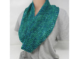 Handcrafted Crocheted Cowl Green/Teal Textured Merino Wool Female Adult -- New No Tags