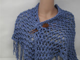 Handcrafted Knitted Shawl Blue Lace Fringes Female Adult -- New No Tags