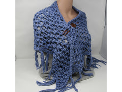 Handcrafted Knitted Shawl Blue Lace Fringes Female Adult -- New No Tags