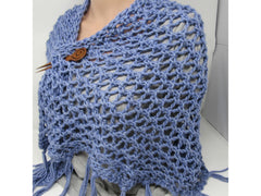 Handcrafted Knitted Shawl Blue Lace Fringes Female Adult -- New No Tags