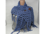 Handcrafted Knitted Shawl Blue Lace Fringes Female Adult -- New No Tags