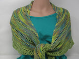 Handcrafted Knitted Shawl Green/Teal Lace Female Adult Greens Striped -- New No Tags