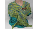 Handcrafted Knitted Shawl Green/Teal Lace Female Adult Greens Striped -- New No Tags