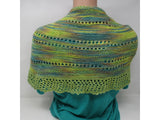 Handcrafted Knitted Shawl Green/Teal Lace Female Adult Greens Striped -- New No Tags