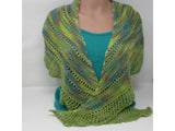 Handcrafted Knitted Shawl Green/Teal Lace Female Adult Greens Striped -- New No Tags