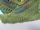 Handcrafted Knitted Shawl Green/Teal Lace Female Adult Greens Striped -- New No Tags