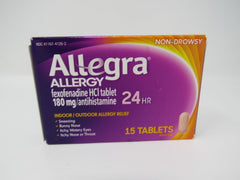 Allegra Allergy Tablets 15 Tablets Indoor/Outdoor Allergy Relief 24 Hour -- New